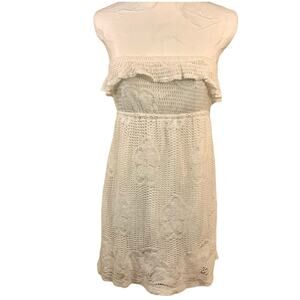 Strapless Big Hole Crochet Mini Dress M Ruffle Floral Resortwear Cottagecore